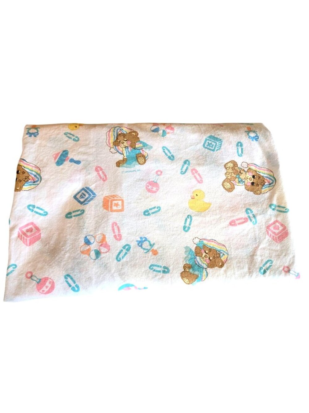 Vintage 1980s Baby Morgan Crib Fitted Sheet Sleepy Bear Duck Safety Pins